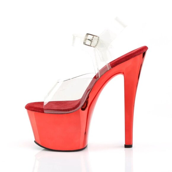 Pleaser Hot Red Chrome Sexy Platform Heels Size 9 - Picture 3 of 4